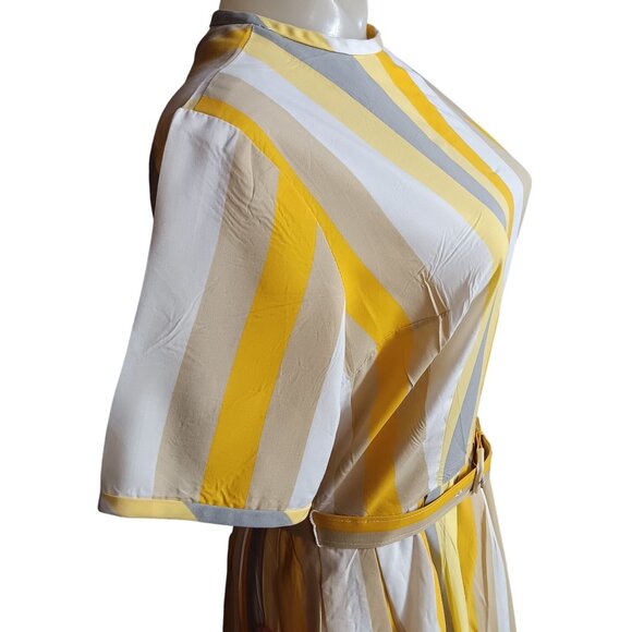 sz 8 Vintage Rockabilly Dress 1950's Jane Ann Yellow White Striped Belted USA - Picture 5 of 11